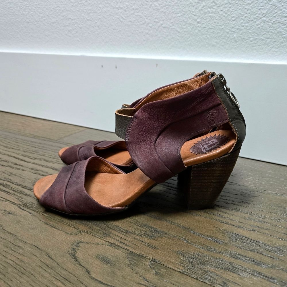 Fly London Leather Heeled Sandal in Burgundy Red